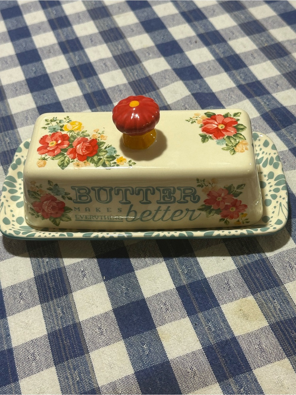 Pioneer Woman - Floral Ceramic Butter Dish - "Butter Makes Everything Better"